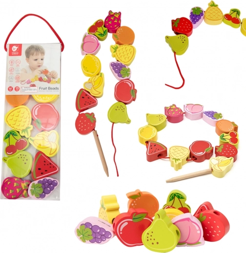 joc de înșirat din lemn fructe 13 piese