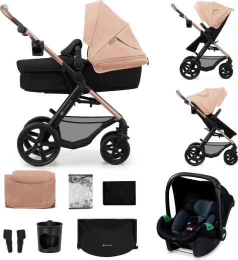 Cărucior combinat Kinderkraft Moov 2 3în1 Moonlight Grey cu roți din spumă