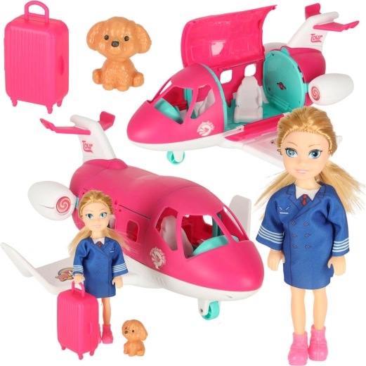 Avion pliabil pentru păpuși cu stewardesă și accesorii