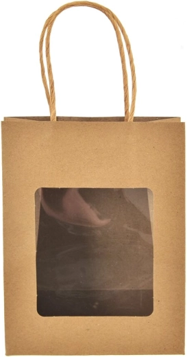 Pungă cadou din hârtie nature cu fereastră 14 × 7 × 18 cm