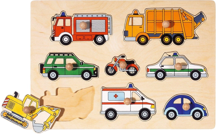 Puzzle din lemn cu piese de inserat – mijloace de transport