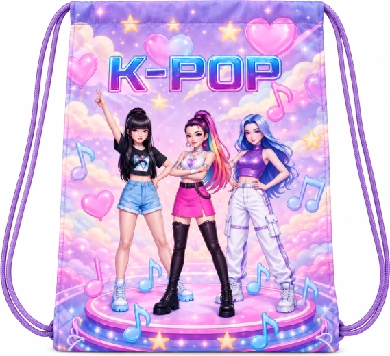 Sac pentru copii cu șnur K-Pop Demon Hunters mov 40 × 35 cm