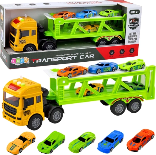 Set verde de transport tractare cu mașinuțe, cu lumini și sunete