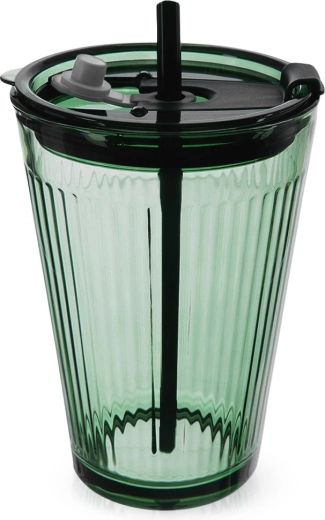Pahar de sticlă cu capac și pai VERDE 450 ml
