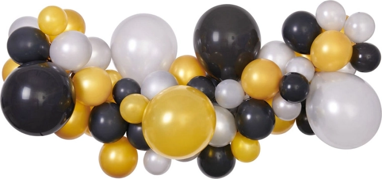 Set pentru ghirlandă de baloane argintiu-auriu-negru