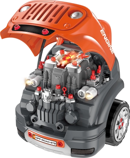 Capotă deschisă și motor realist