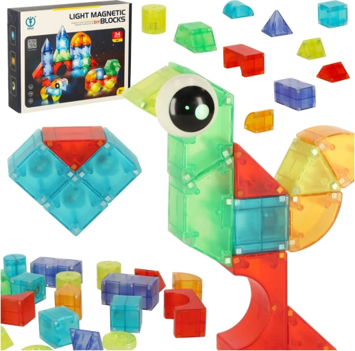 Set de construcție magnetică luminoasă, cuburi 3D, 32 piese