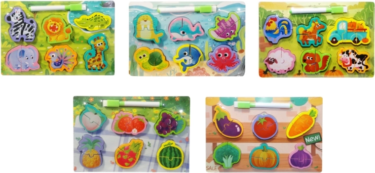 Puzzle din lemn pentru copii cu tablă și marker