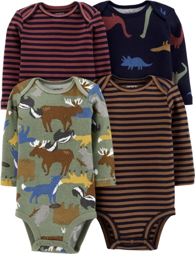 Body pentru bebeluși Carter's cu mânecă lungă brown/navy, 4 buc., mărimea 56 (NB)