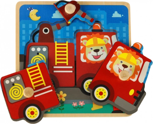 Puzzle de lemn cu camion de pompieri pentru copii