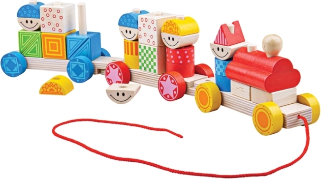 Bigjigs Baby trenuleț din lemn de tras cu cuburi de stivuit