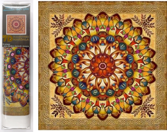 Pictură cu diamante 7D – mandală aurie 30 × 30 cm