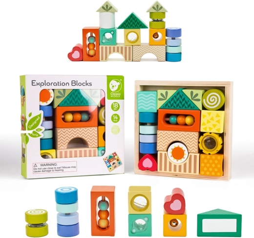 Classic World cuburi senzoriale din lemn 14 buc MONTESSORI