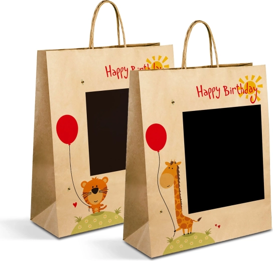 Pungă cadou din hârtie Kraft pentru sticlă, 26,5 × 12,7 × 33 cm - 1 bucată
