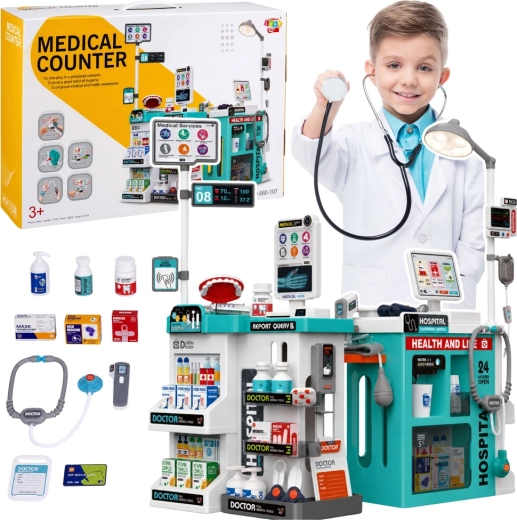 Set medical pentru copii cu măsuță de doctor – 77 de piese, cu lumini și sunete