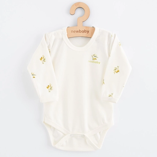 Body pentru bebeluși cu mânecă lungă din bumbac organic NEW BABY Măsline, măr. 74 (6–9 luni)