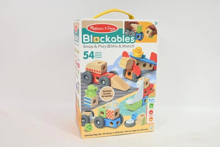 Melissa & Doug Blockables – cuburi de construcție din lemn, vehicule