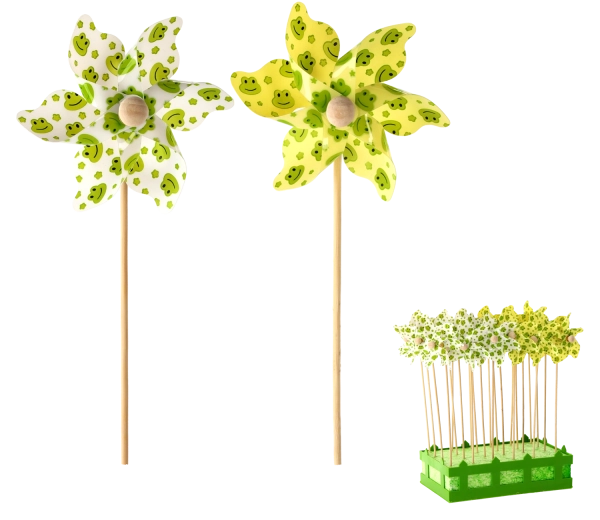 Moară de vânt cu broscuțe 9 × 27,5 cm – alb/galben