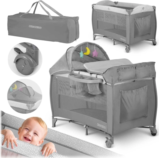 Pătuț de călătorie cu saltea și geantă de transport 125×65×78 cm, gri