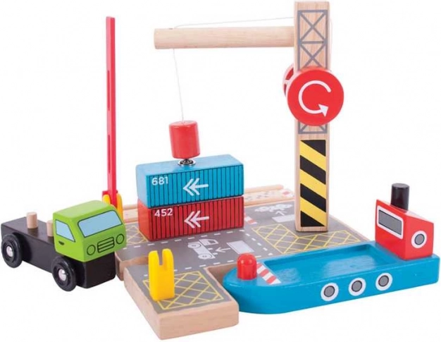 Bigjigs Rail terminal de containere cu macara magnetică