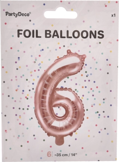 Balon din folie numărul 6, roz perlat, 35 cm