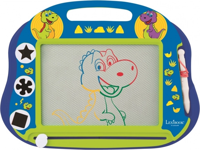 tablă de desen magnetică multicoloră dinozaur A5 cu ștampile și stilou