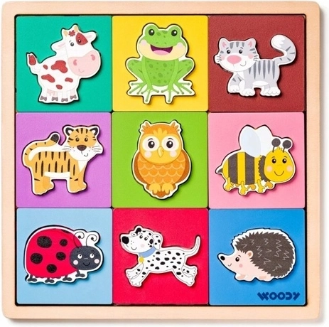 Puzzle din lemn Woody, multistrat, cu animăluțe