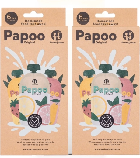 Petite&Mars punguțe reutilizabile pentru mâncare Papoo Original 1+1 gratis (12 buc)