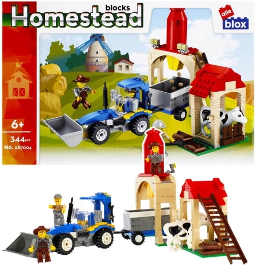 Set de construcție fermă cu văcuță și tractor cu remorcă, 344 piese