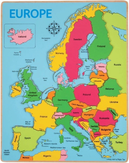 Bigjigs Toys puzzle din lemn harta Europei, 25 piese
