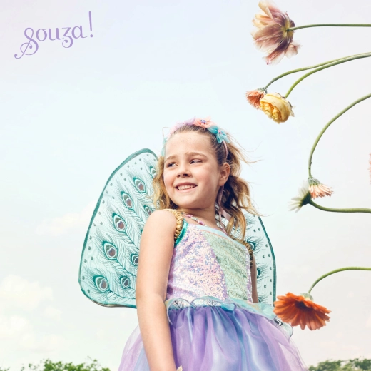 Souza! costum pentru copii Zâna Tamara cu aripi de păun (98–104 cm)