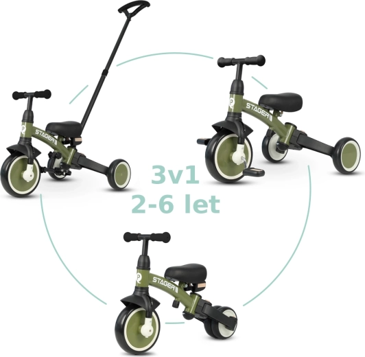 Tricicletă QPLAY Stager 3în1 verde