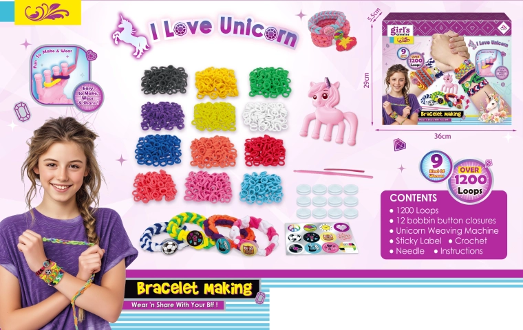 Set creativ pentru confecționarea brățărilor din elastice textile (1200 buc.)