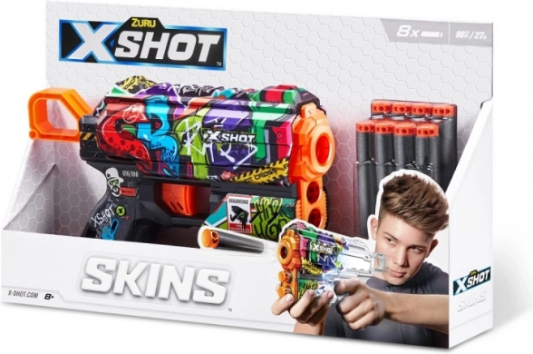 ZURU X-Shot Skins Flux pistolă cu proiectile din spumă, 8 săgeți