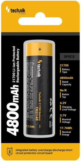 Baterie reîncărcabilă Li-Ion Technik 21700 4800 mAh 3,7 V cu protecție