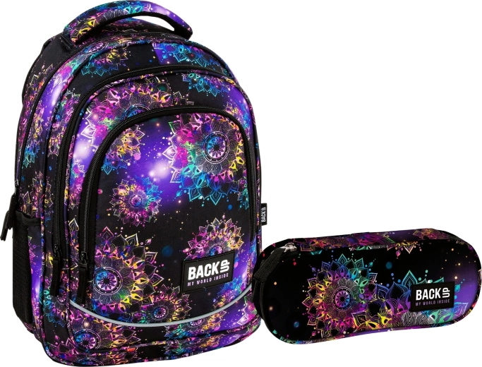 Set școlar BackUP Spring Flowers 2v1 (rucsac și penar echipat)