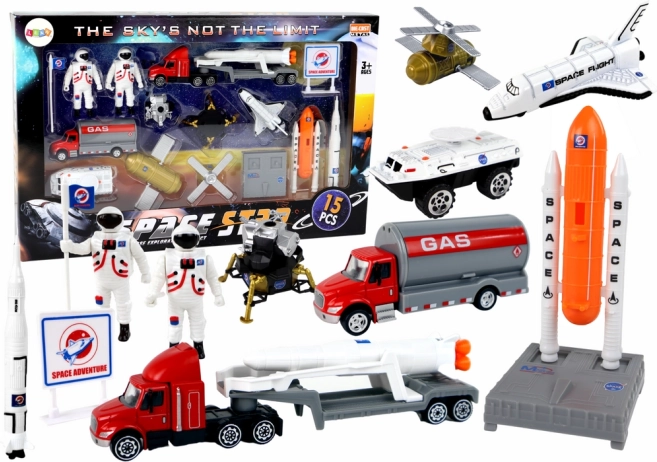 Set de figurine spațiale cu rachetă și camion, 15 piese