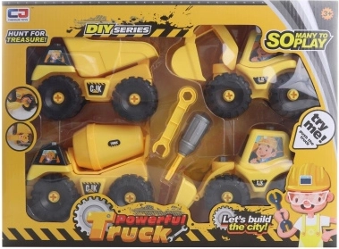 Set de vehicule de construcții de înșurubat, cu unelte, 4 vehicule