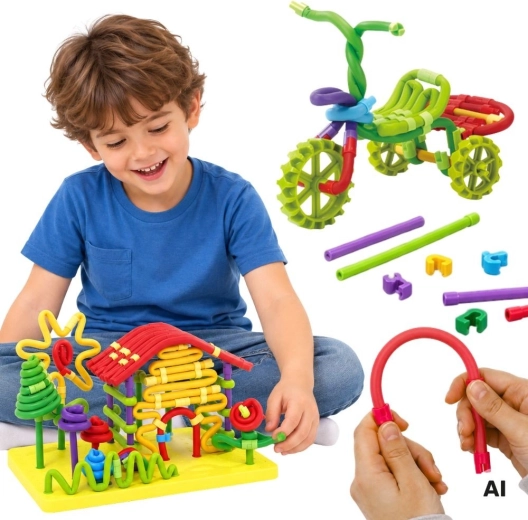 Set de construcție creativ 3D Woopie din tije flexibile, 160 de piese