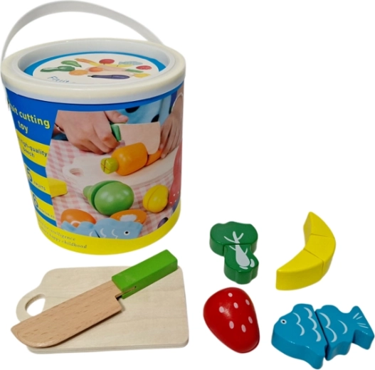 Set de alimente din lemn în găletușă pentru tăiat