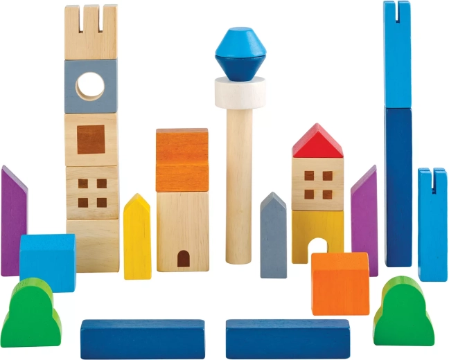 PlanToys set de construcție din lemn În oraș (27 de piese)