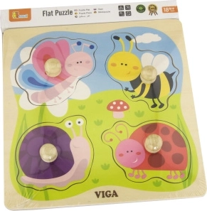 Viga puzzle din lemn cu animale de câmp cu mânere