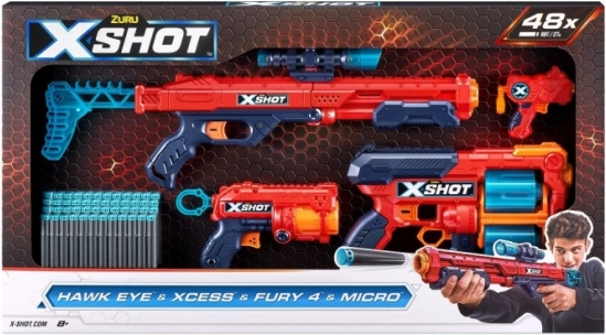 Set de pistoale X-Shot Combo Hawk Eye + Xcess + Fury 4 + Micro