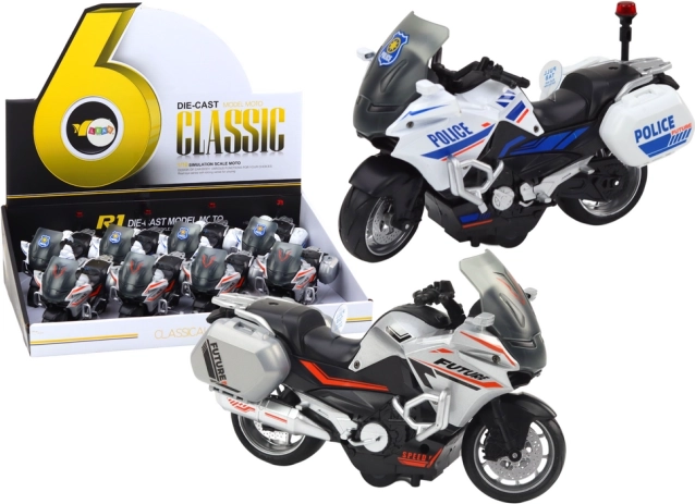 Motocicletă cu acționare prin frecare 1:10, sportivă și de poliție