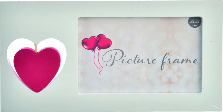 Ramă foto din lemn în formă de inimă, albă 13 × 25 cm