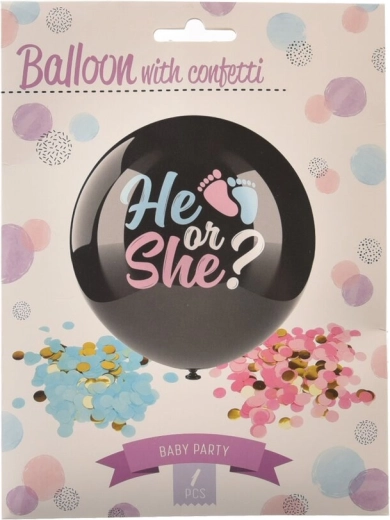 Balon mare din latex BOY/GIRL cu confetti 90 cm