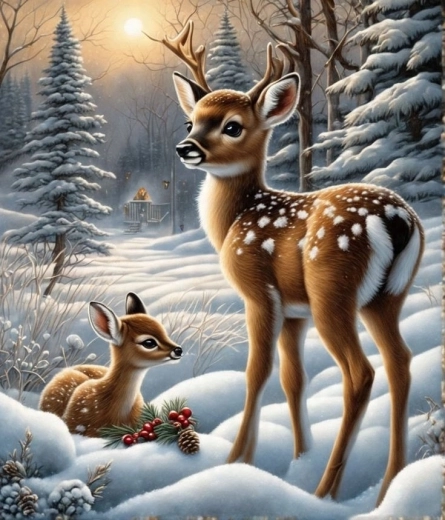 Norimpex Pictură pe numere cerb în pădurea înzăpezită 40 × 50 cm