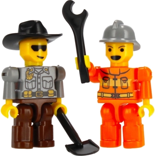 Două minifigurine și unelte pentru povești de pe șantier