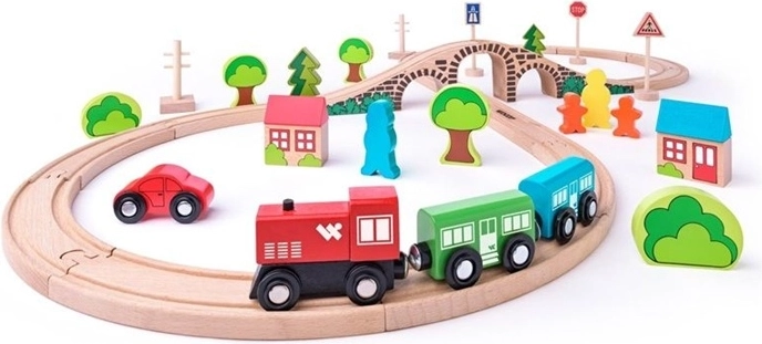 Set de cale ferată din lemn Woody în formă de opt, cu 40 de piese