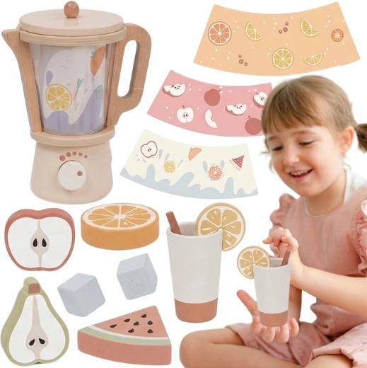 Mixer din lemn pentru copii Tooky Toy cu accesorii (18 piese)